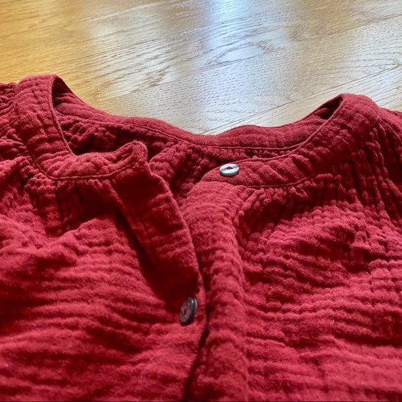 Rust solid red cotton gauze button up peasant boho cottagecore top blouse - Picture 3 of 4